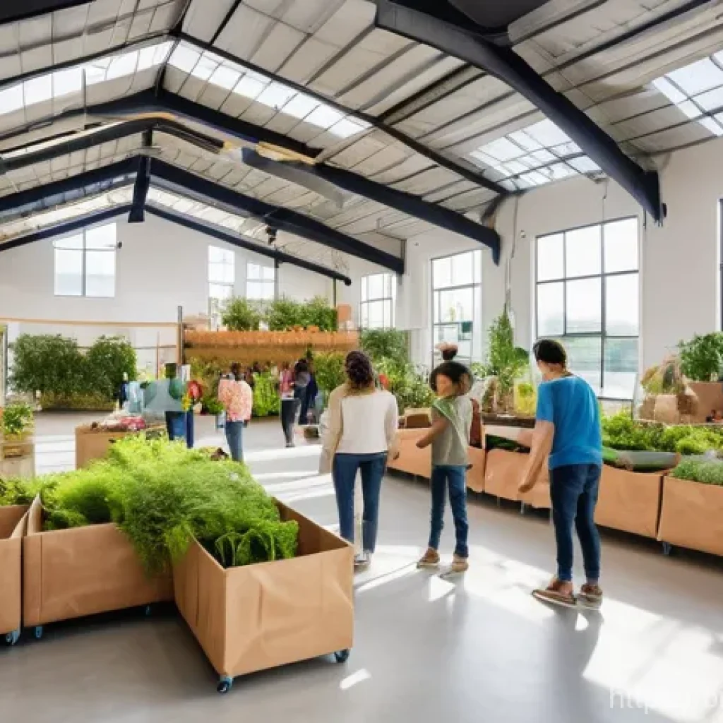 에코크리에이션과 사회적 책임 - **Prompt 1: A Vibrant Eco-Community Hub**
    A bright, wide-angle shot of a bustling community cent...