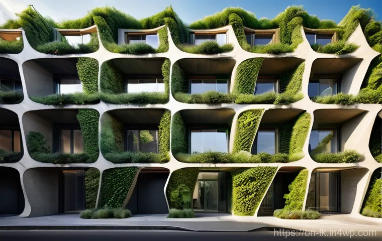 자연을 모티브로 한 에코크리에이션 사례 - **Prompt:** A futuristic, multi-story building gracefully integrated into an urban green space, feat...