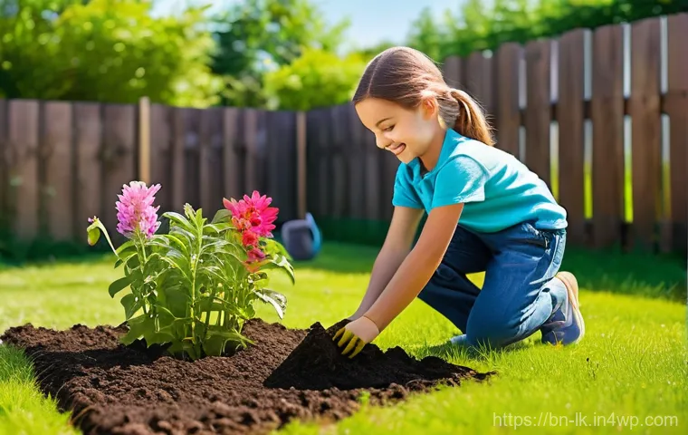 에코크리에이션의 교육적 활용 방안 - **Prompt 1: Children planting a vibrant garden at school.**
    A diverse group of cheerful children...