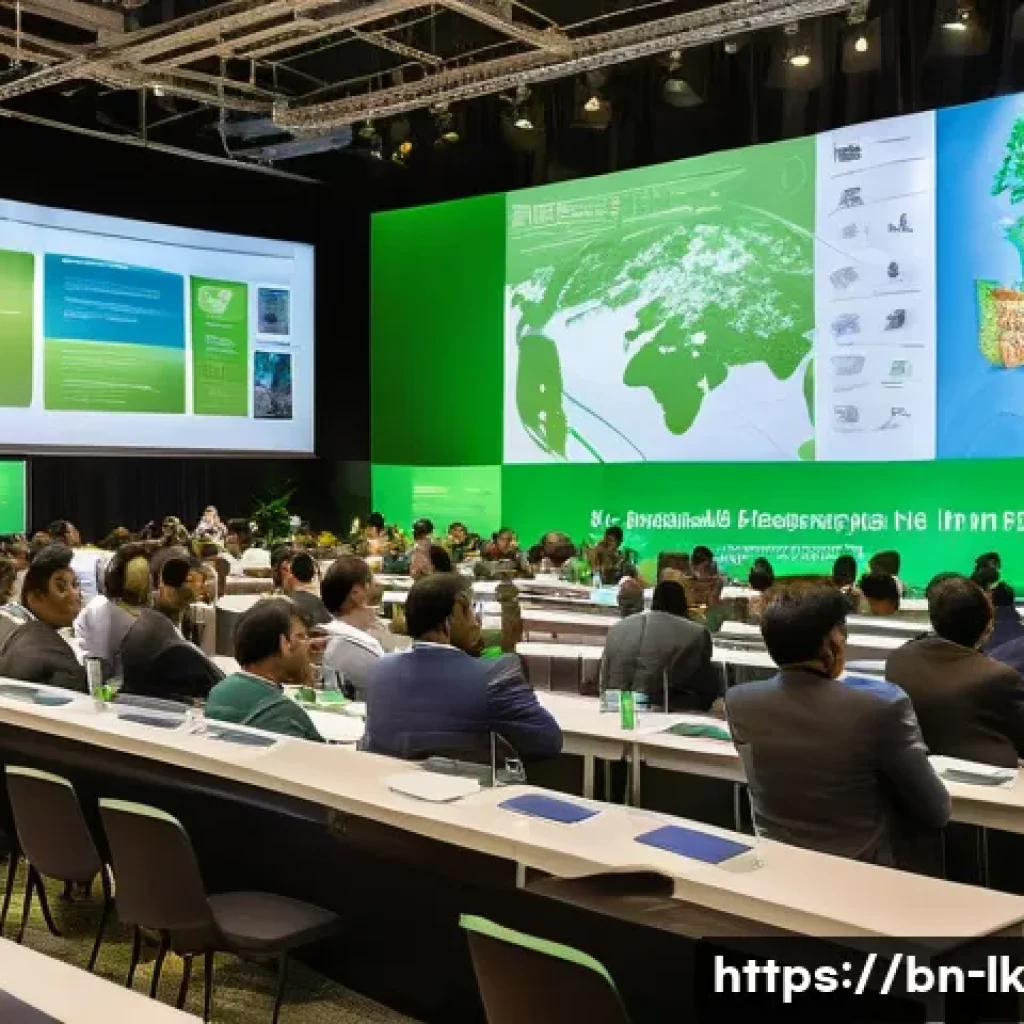 에코크리에이션의 국제적 협력 사례 - A vibrant international conference scene showing diverse Bangladeshi scientists, engineers, and poli...